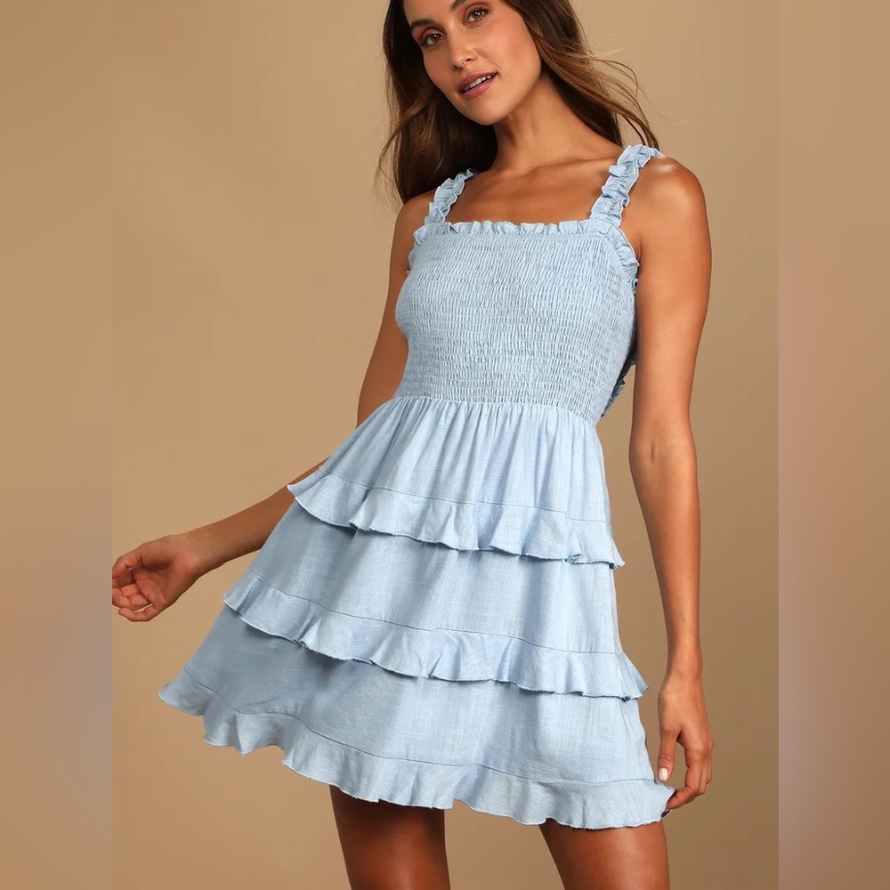 Lulu’s Smocked Ruffled Tie-Back Dress